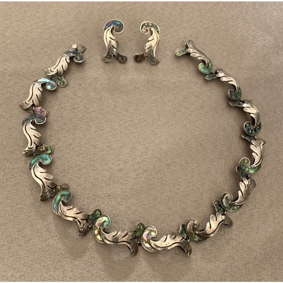 Margot de Taxco Sterling Silver 925 Mexico Necklace and Screw Earring Set 1950's - Picture 1 of 16